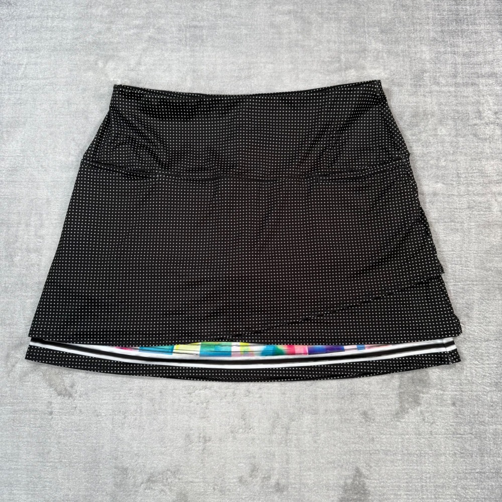 Lucky In Love Hot Tropic Skort Women XL Black Polka Dot Floral Tennis Golf NEW